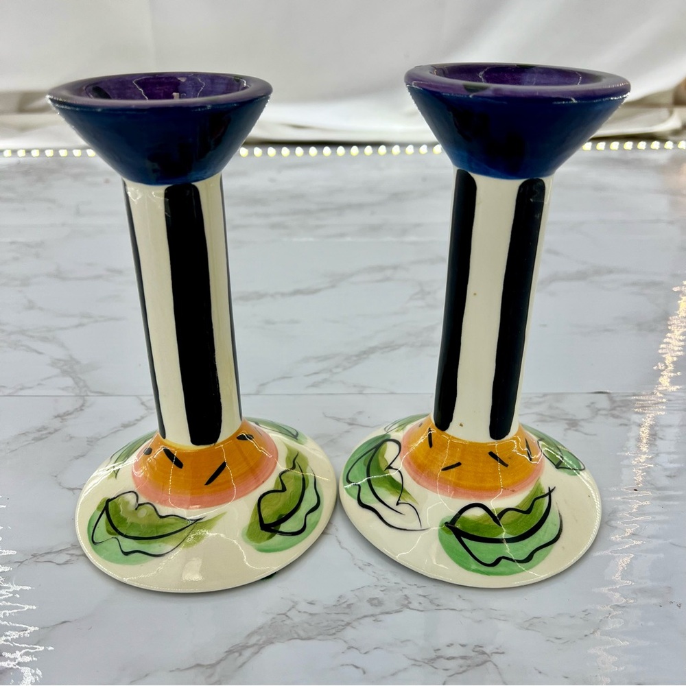 VTG 90s VICKI CARROLL art pottery CANDLE STICKS